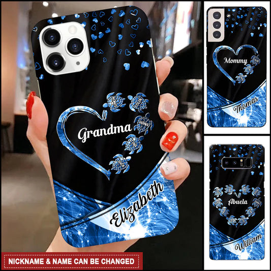 Grandma Heart Turtle Grandkids Personalized Glass Phone Case