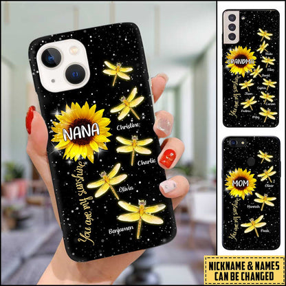 Dragonflies Sunflower You Are My Sunshine Custom Mom, Nana iPhone Case
