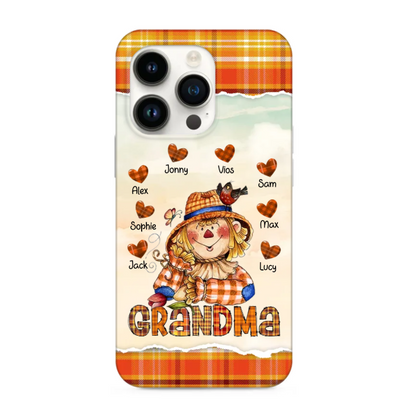 Hello Fall Grandma Scarecrow Nana Mom Sweet Heart Kids Personalized Phone Case