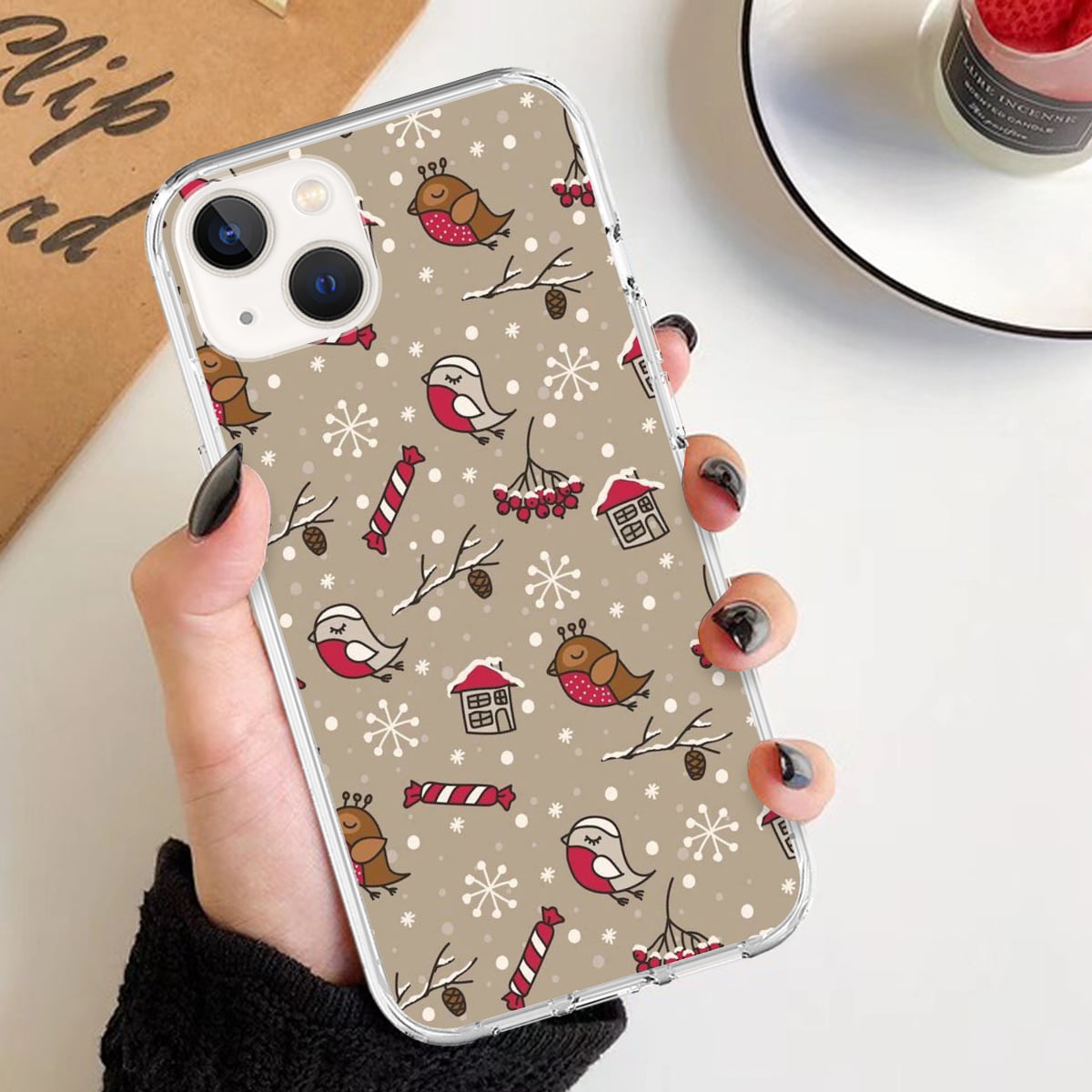 Snowflakes Brown Birds Candy Pattern Phone Case