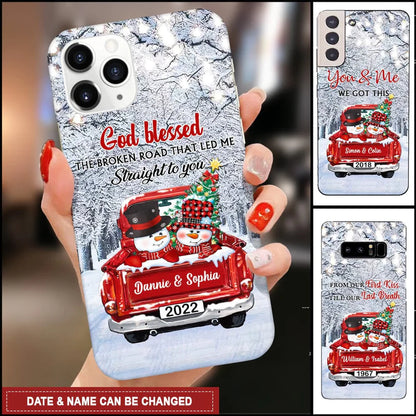 Christmas God Blessed The Broken Road Winter Season Couple On Truck Personalized Phone Case