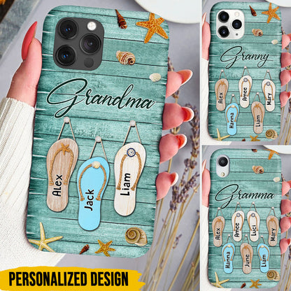 Summer Flipflop Grandkids Personalized iPhone Case Perfect Gift for Grandmas Moms Aunties