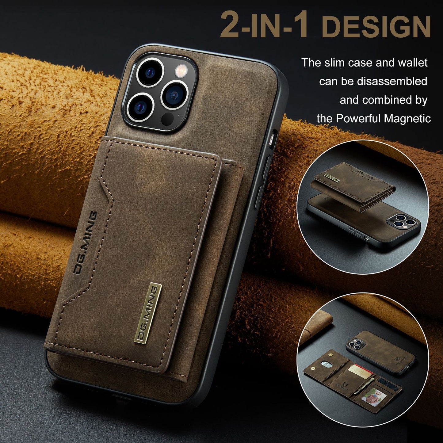 Luxury Leather Wallet Cover Detachable iPhone Case with Card Holder
