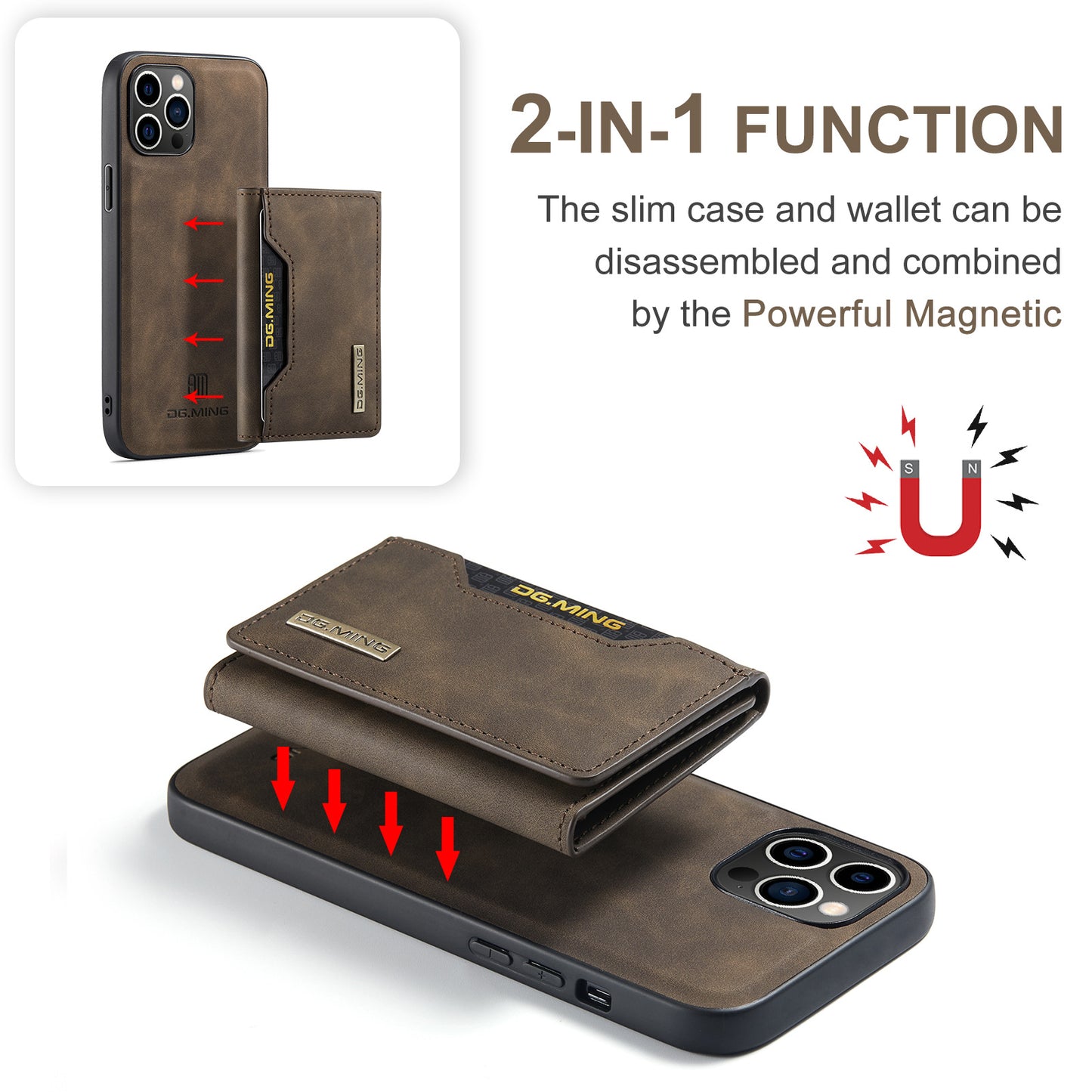 Luxury Leather Wallet Cover Detachable iPhone Case with Card Holder
