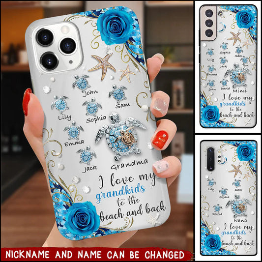 Personalized Turtle Grandma Love My Grandkids To The Moon Glass iPhone Case