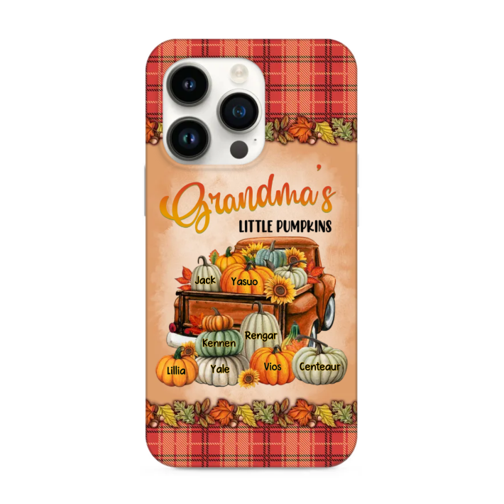 Fall Autumn, Grandma's Little Pumpkins On Truck Plaid Pattern Personalized Phone Case