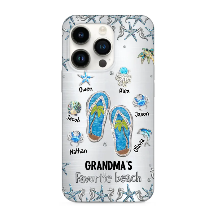 Grandma's Favorite Beach Cute Sea Creatures Grandkids Personalized Glass iPhone Case