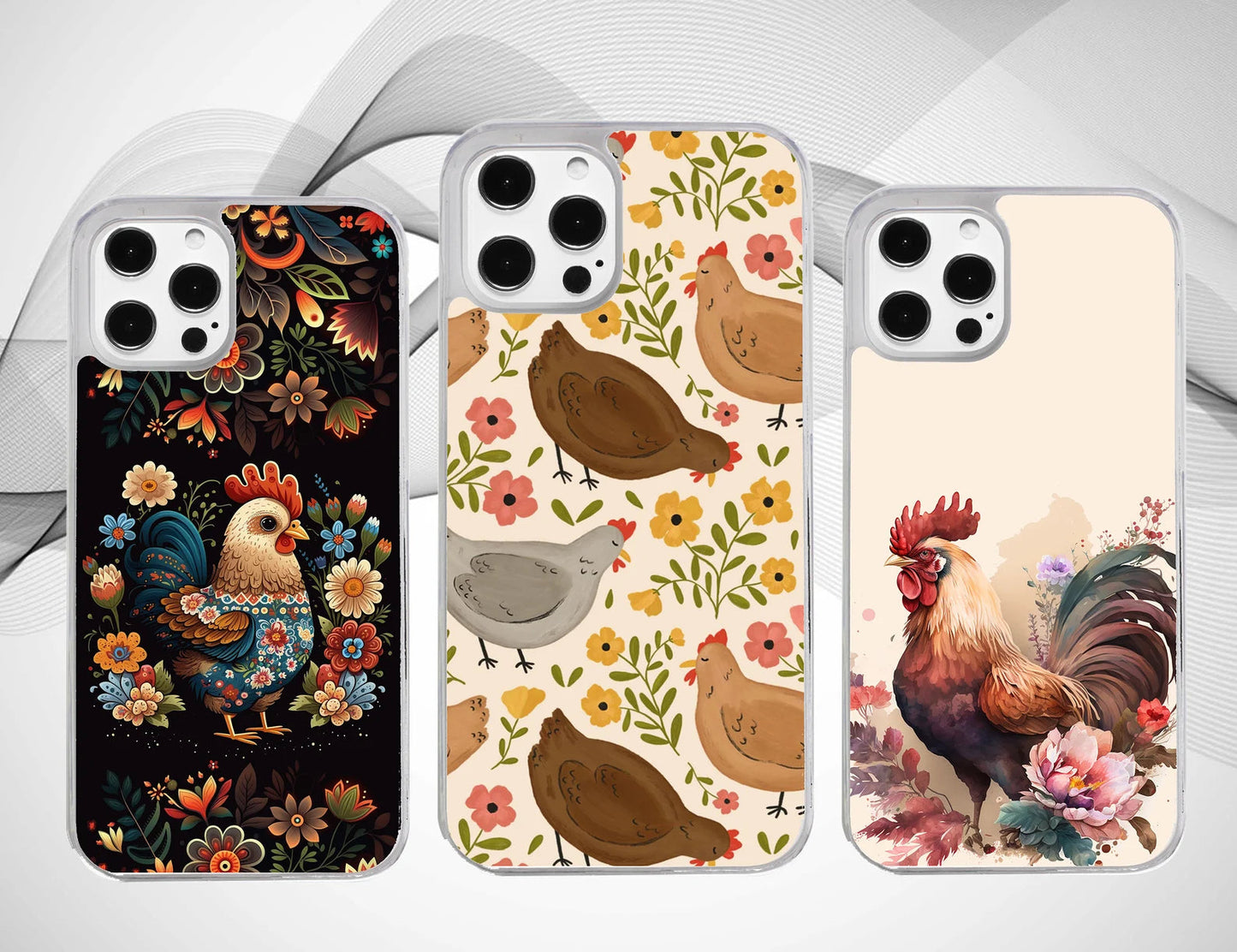 Floral Rooster Pattern Phone Case