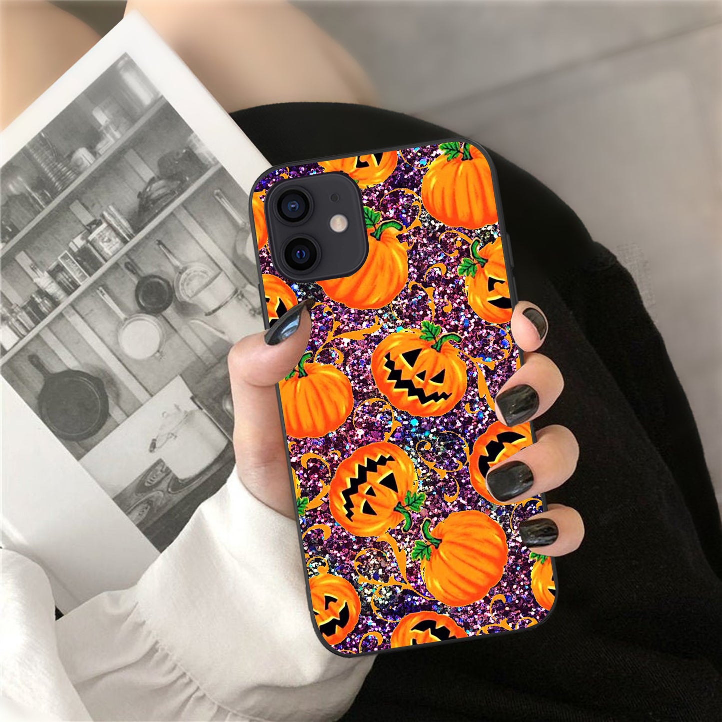 Glitter Background & Pumpkins Phone Case