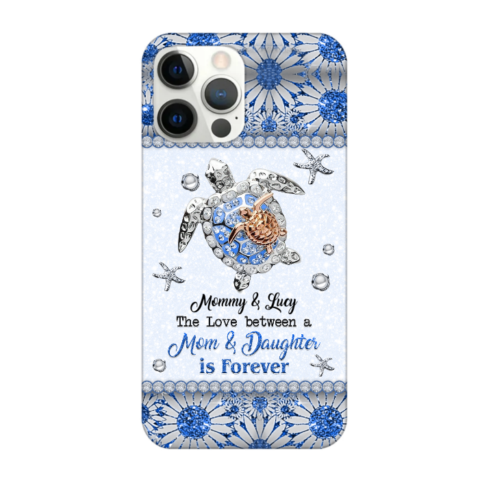 Blink Turtle Mom & Daughter, The Love between Mom & Daughter is Forever Personalized Glass Phone Case