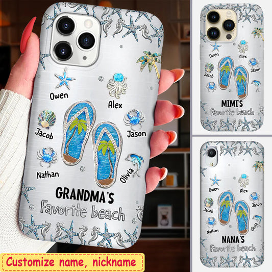 Grandma's Favorite Beach Cute Sea Creatures Grandkids Personalized Glass iPhone Case