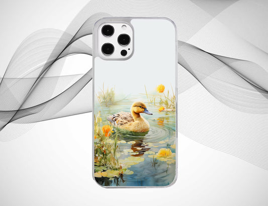 Cute Yellow Duck  Swimming in the Pond Phone Case