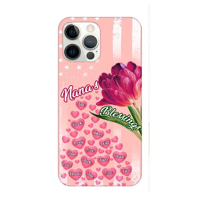 Grandma Nana's Blessings Tulip with hearts Pink Personalized iPhone Case
